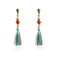 Vintage Tassel Dangle Earrings - Red Bead with Post Top