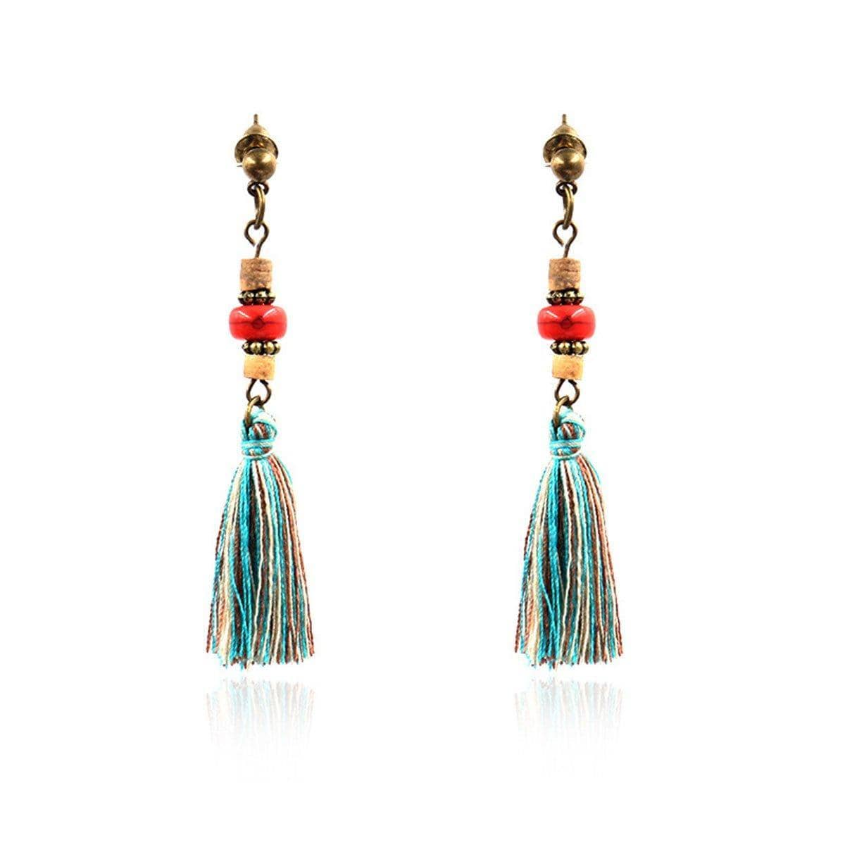 Vintage Tassel Dangle Earrings - Red Bead with Post Top