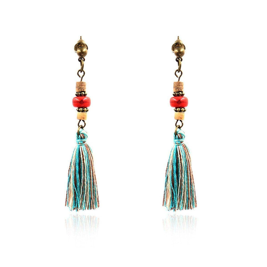 Vintage Tassel Dangle Earrings - Red Bead with Post Top