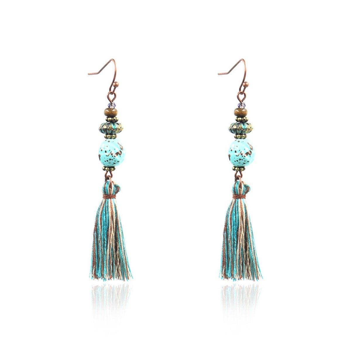 Vintage Tassel Dangle Earrings - Speckled Turquoise Bead