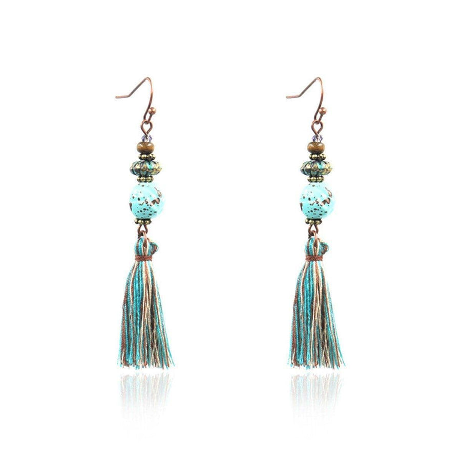 Vintage Tassel Dangle Earrings - Speckled Turquoise Bead