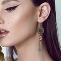 Vintage Tassel Dangle Earrings - Speckled Turquoise Bead - view 4