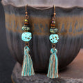 Vintage Tassel Dangle Earrings - Speckled Turquoise Bead - view 5