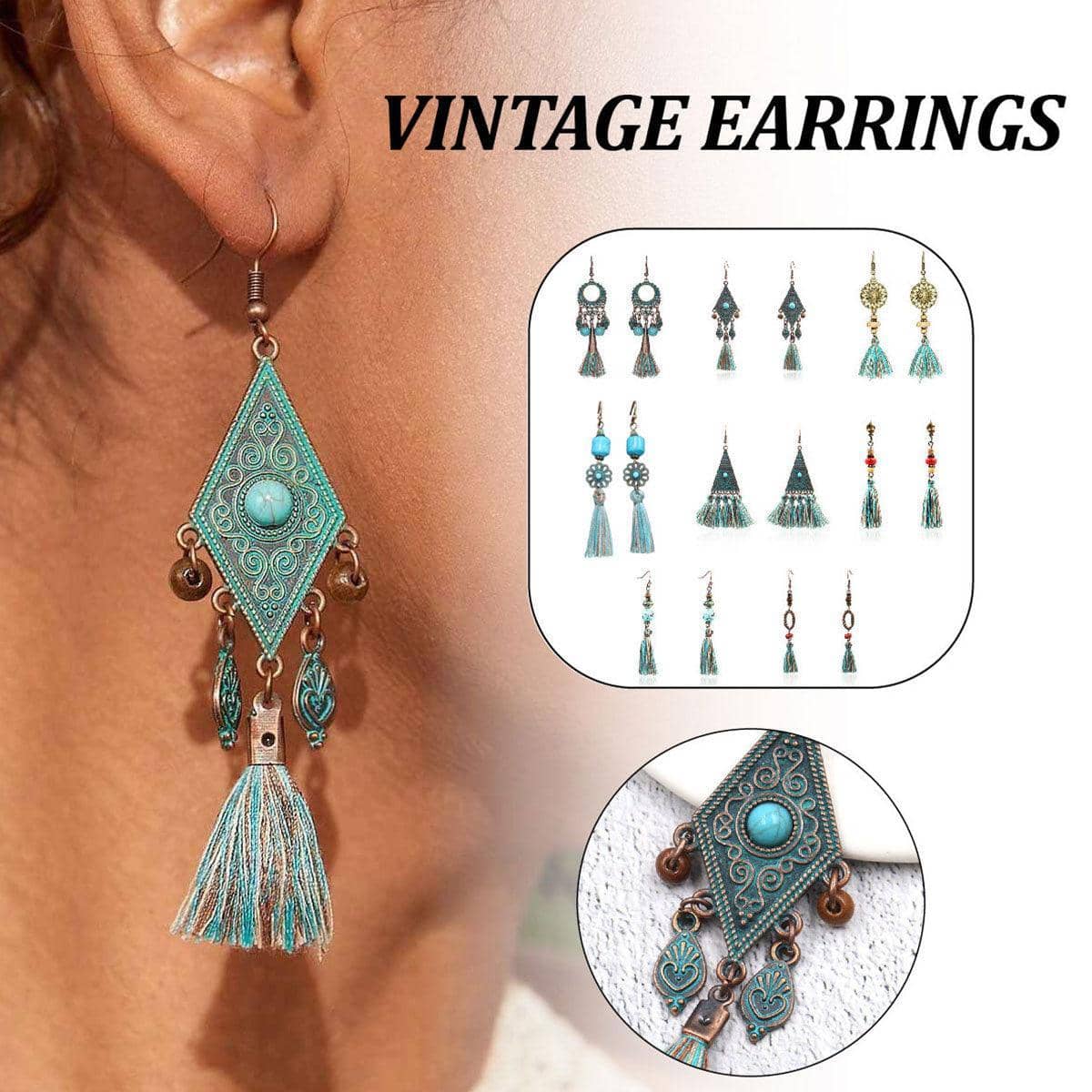 Vintage Tassel Dangle Earrings - Turquoise Bead and Flower Link