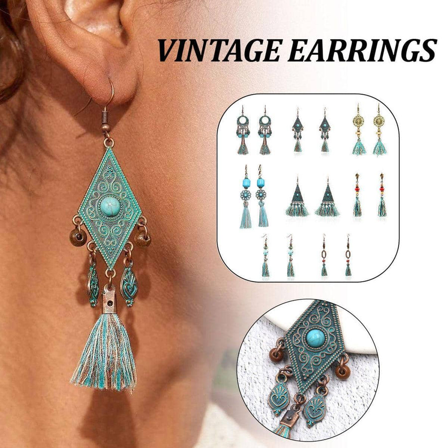 Vintage Tassel Dangle Earrings - Turquoise Bead and Flower Link
