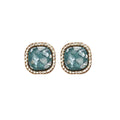 Vintage Teal Square Geometric Stud Earrings with Crushed Shell - view 2