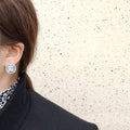 Vintage Teal Square Geometric Stud Earrings with Crushed Shell - view 4