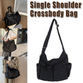 Vintage Tooling Style Canvas Crossbody Shoulder Bag with Multiple Pockets, Black