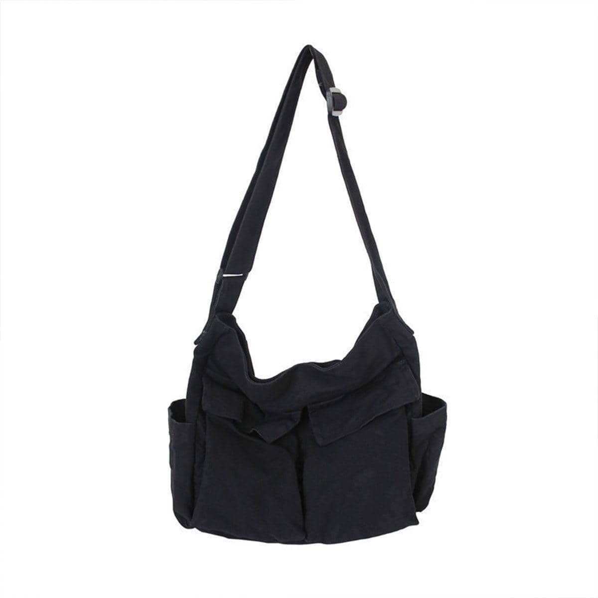 Vintage Tooling Style Canvas Crossbody Shoulder Bag with Multiple Pockets, Black - view 2
