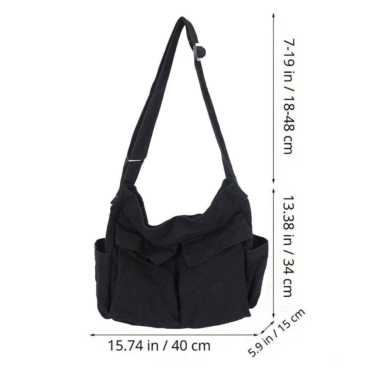 Vintage Tooling Style Canvas Crossbody Shoulder Bag with Multiple Pockets, Black - view 3