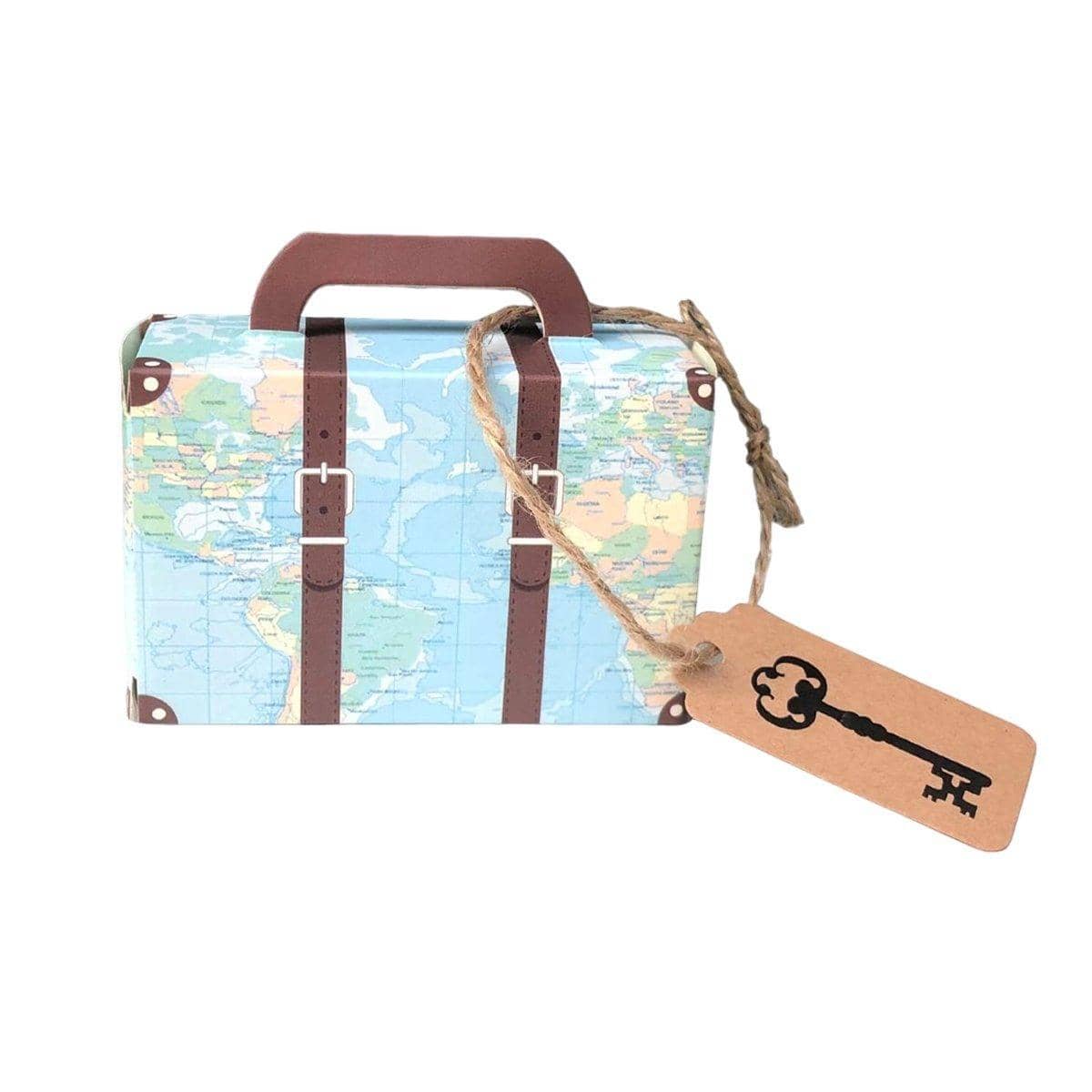 Vintage Travel Map Candy Boxes, Retro Suitcase Design - Blue, Pack of 50