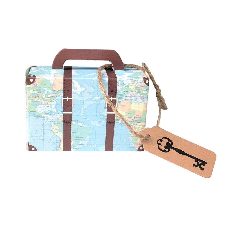 Vintage Travel Map Candy Boxes, Retro Suitcase Design - Blue, Pack of 50
