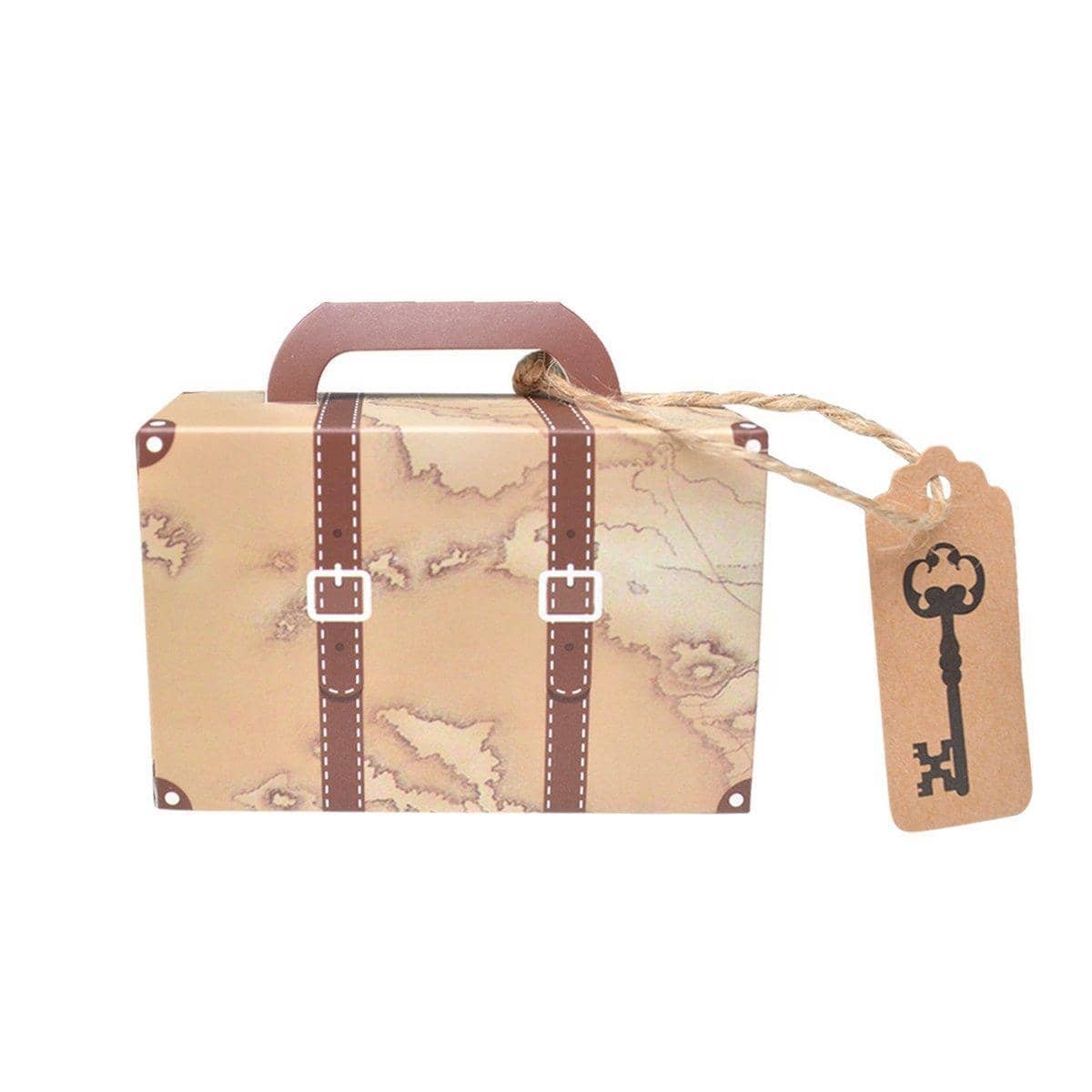 Vintage Travel Map Candy Boxes, Retro Suitcase Design - Yellow, Pack of 50
