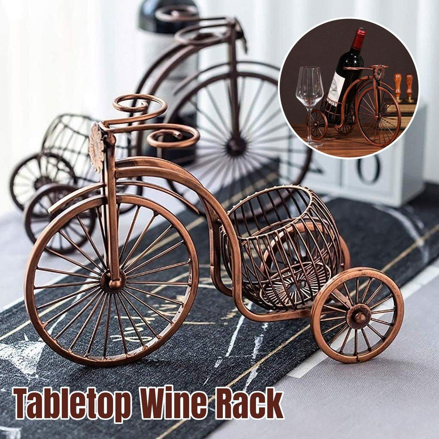 Vintage Tricycle Wine Rack, Metal Tabletop Wine Holder - Antique Bronze