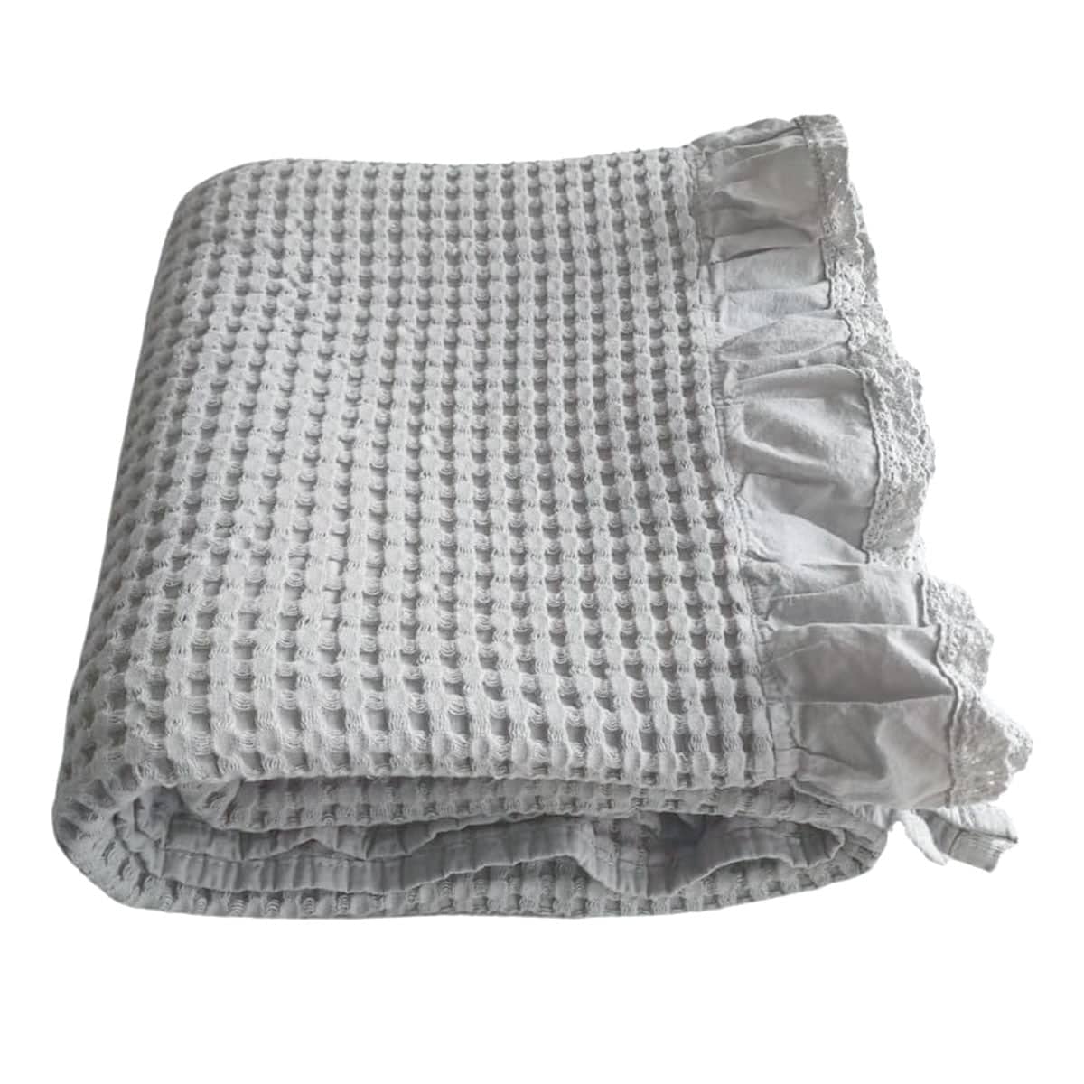 Waffle Sofa Blanket Thin Lightweight Cotton Throw Couch Bed Living Room - Grey, 150 x 200 cm