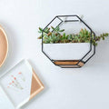 Wall Hanging Ceramic Planter with Octagonal Metal Frame - Gold - view 5
