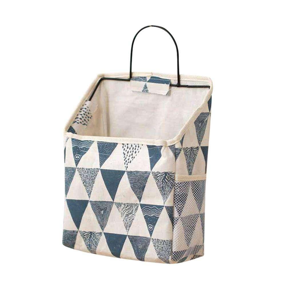 Wall Hanging Storage Bag Organiser for Books and Phones - Blue Triangle