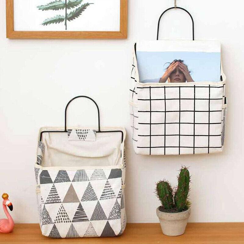 Wall Hanging Storage Bag Organiser for Books and Phones - Blue Triangle - view 5
