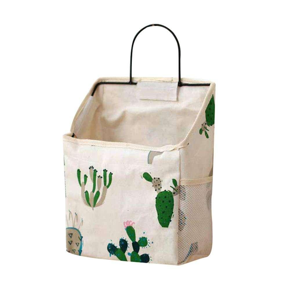 Wall Hanging Storage Bag Organiser for Books and Phones - Cactus