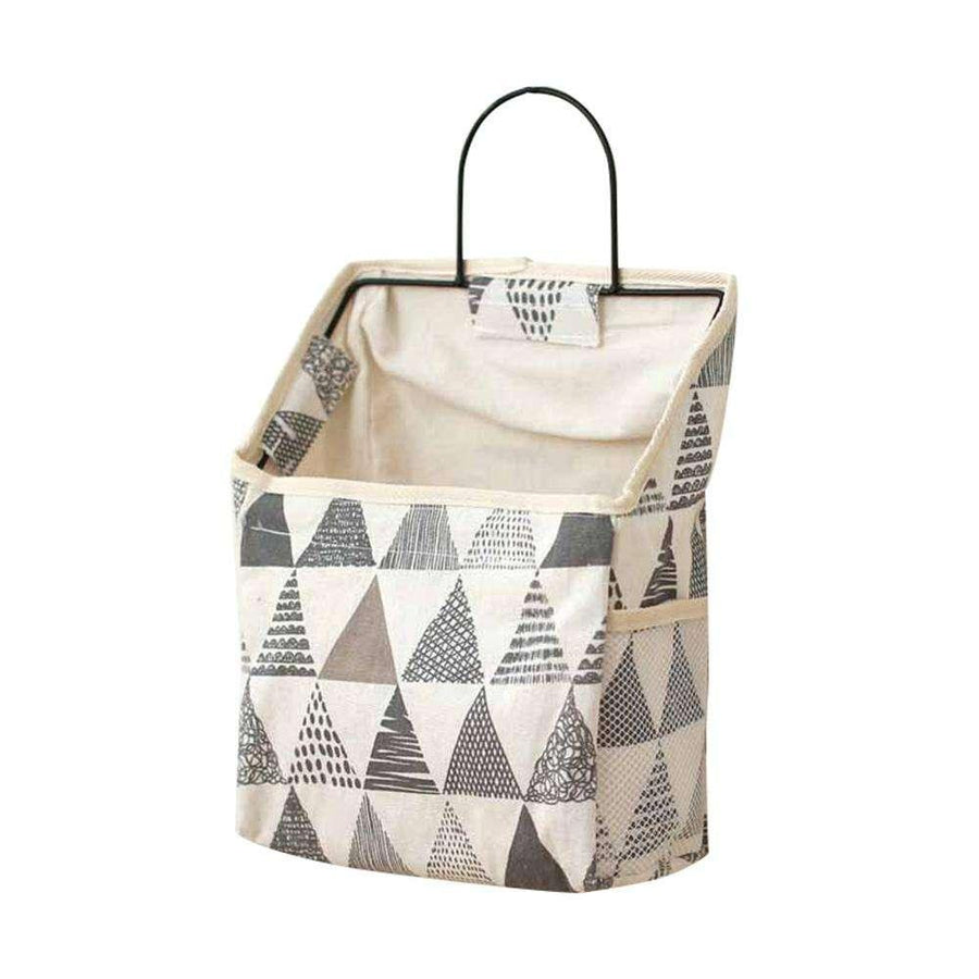 Wall Hanging Storage Bag Organiser for Books and Phones - Grey Triangle