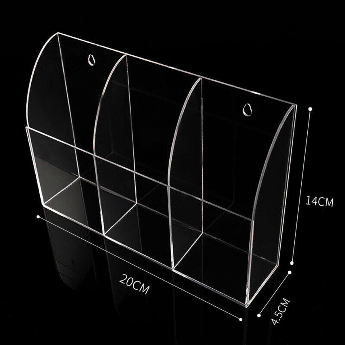 Wall Mount Clear Acrylic Remote Control Holder - 3 Case (200 x 45 x 140 mm)