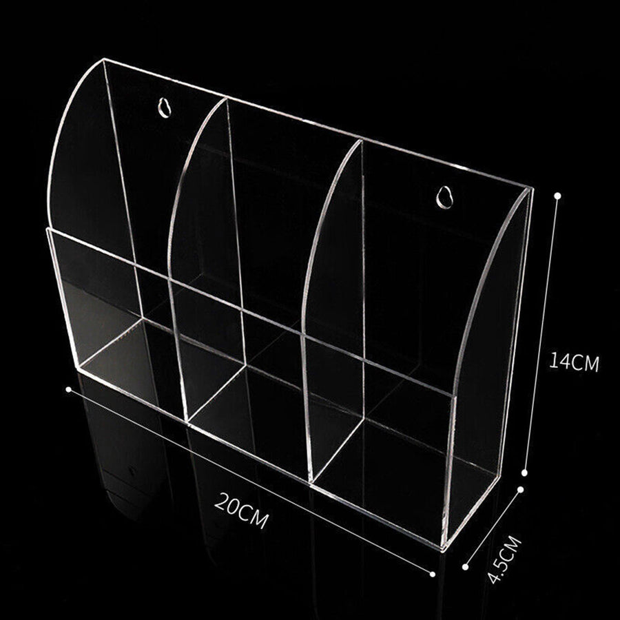 Wall Mount Clear Acrylic Remote Control Holder - 3 Case (200 x 45 x 140 mm)