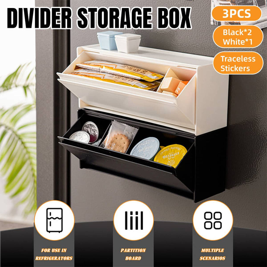 Wall Mount Flip Divider Storage Boxes Pack of 3, Black and White