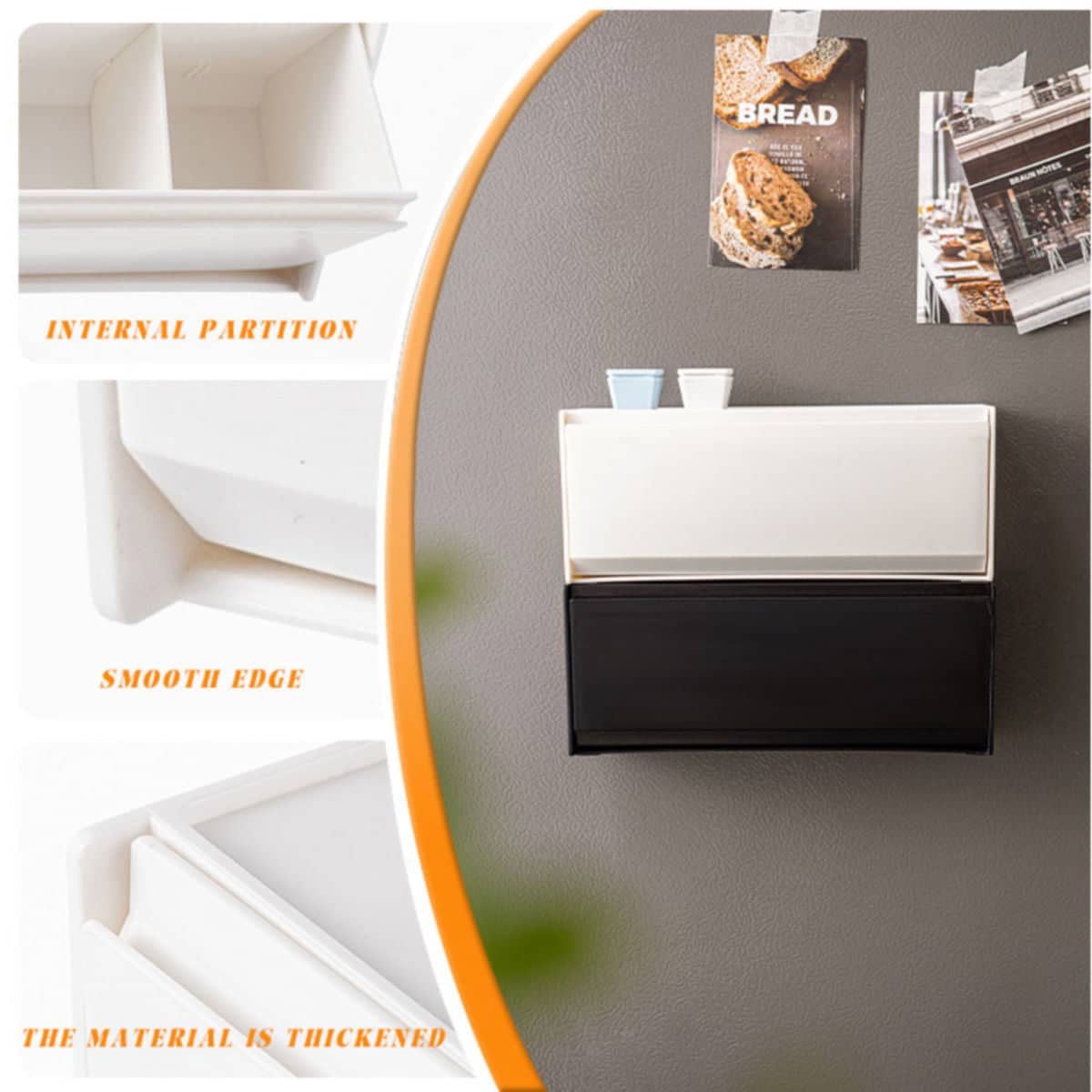 Wall Mount Flip Divider Storage Boxes Pack of 3, Black and White - view 5