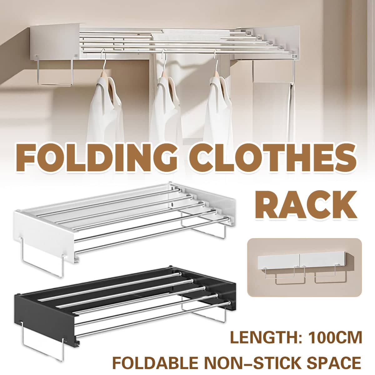 Wall Mount Foldable Clothes Drying Rack Sturdy Material Space Saving - Black - view 2