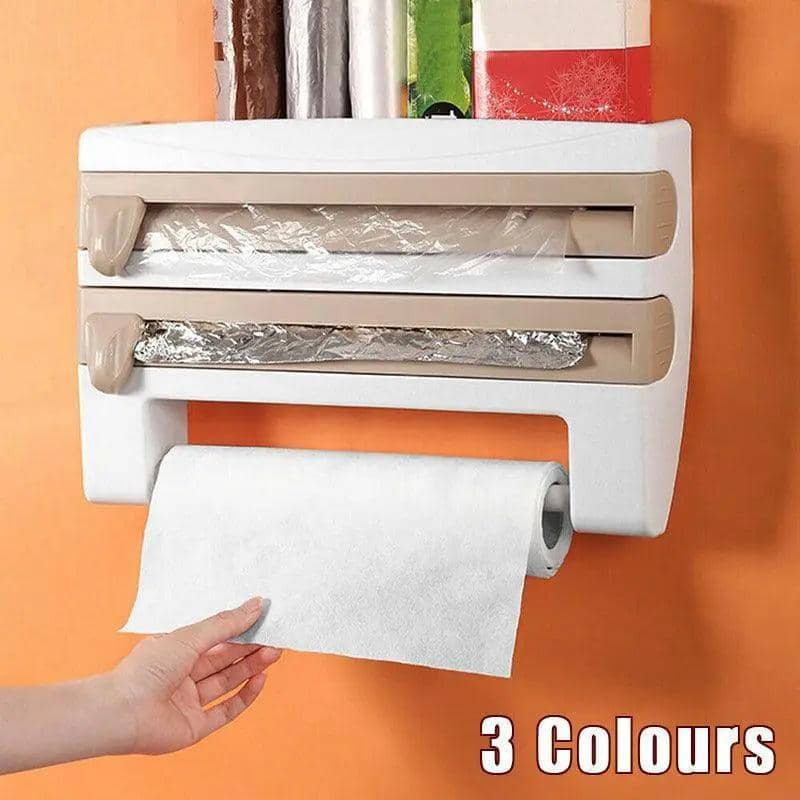 Wall Mount Kitchen Foil and Cling Wrap Dispenser with Cutter - Khaki - view 2
