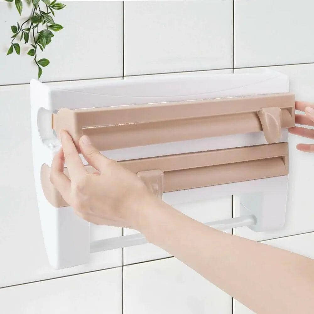 Wall Mount Kitchen Foil and Cling Wrap Dispenser with Cutter - Khaki - view 4