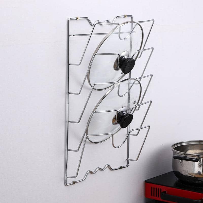 Wall Mount Pan Lid Holder Rack, Chrome Iron Pot Cover Organiser for Kitchen - view 3
