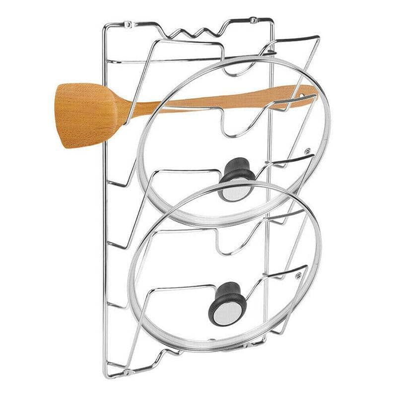 Wall Mount Pan Lid Holder Rack, Chrome Iron Pot Cover Organiser for Kitchen - view 5