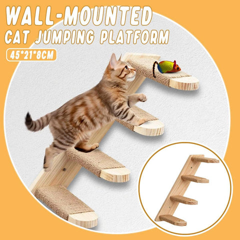 Wall Mounted 4 Step Cat Climbing Shelf with Sisal Wrapped Steps