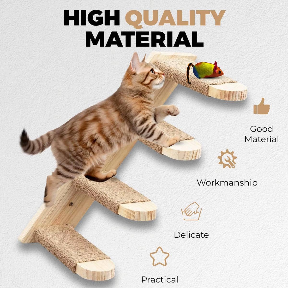 Wall Mounted 4 Step Cat Climbing Shelf with Sisal Wrapped Steps - view 5