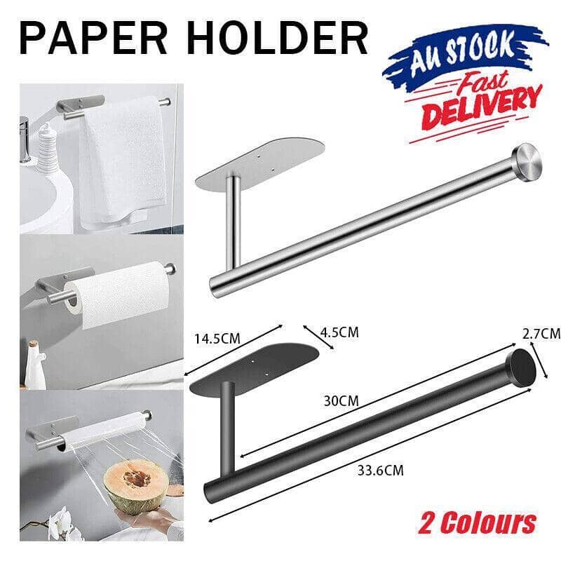 Wall-Mounted Adhesive Paper Roll Holder, Stainless Steel - Black - view 2