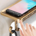 Wall Mounted Aluminium Toilet Roll Holder with Phone Shelf - Antique Brass - view 4