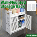 Wall Mounted Bathroom Skin Care Storage Rack with Double Doors, No Drill, White