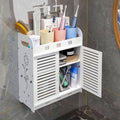 Wall Mounted Bathroom Skin Care Storage Rack with Double Doors, No Drill, White - view 5