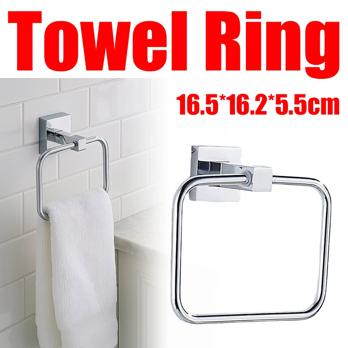 Wall Mounted Bathroom Towel Ring Rack, Polished Silver Metal