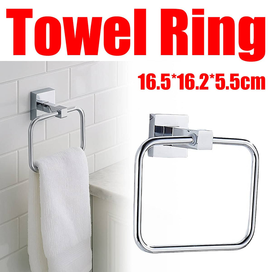 Wall Mounted Bathroom Towel Ring Rack, Polished Silver Metal
