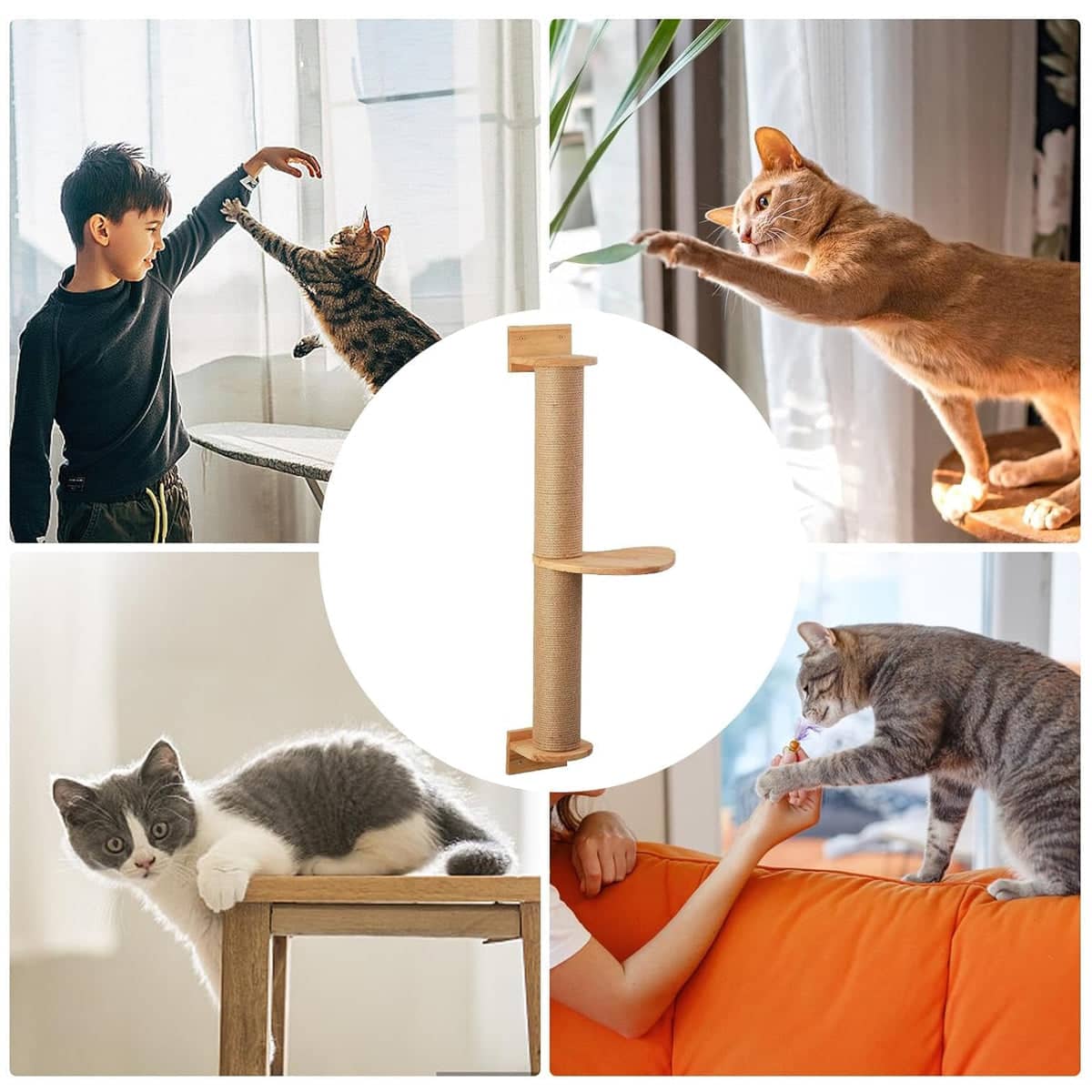 Wall Mounted Cat Climbing Frame with Rope Scratching Post, 93 cm Tall - view 5