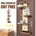 Wall Mounted Cat Climbing Frame with Sisal Scratch Board - Light Wood, Brown and White