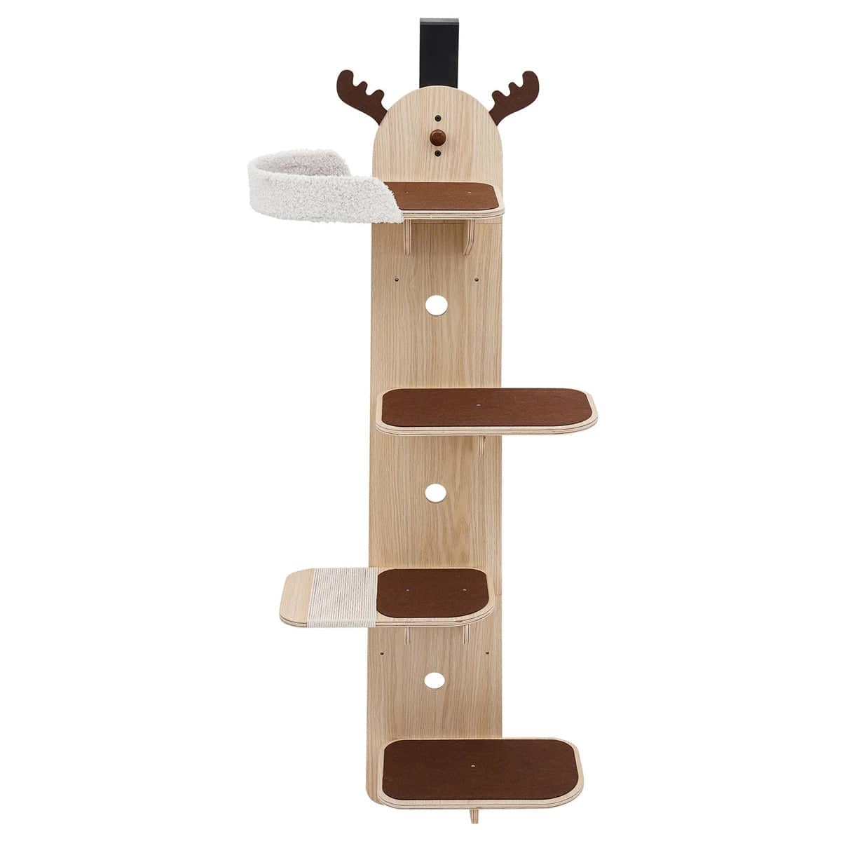 Wall Mounted Cat Climbing Frame with Sisal Scratch Board - Light Wood, Brown and White - view 2