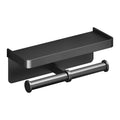 Wall Mounted Double Toilet Paper Holder with Shelf - Black