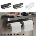 Wall Mounted Double Toilet Paper Holder with Shelf - Dark Grey - view 2