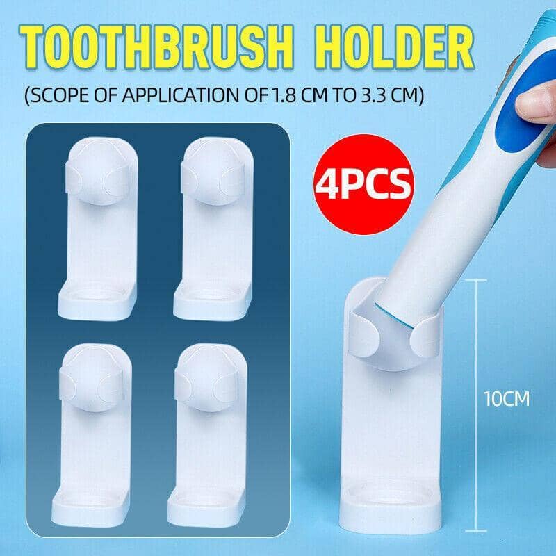 Wall Mounted Electric Toothbrush Holder, Set of 4, Adhesive Bathroom Organiser, White