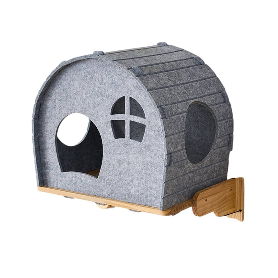 Wall Mounted Felt Cat House, 56 x 43 x 35cm - Grey