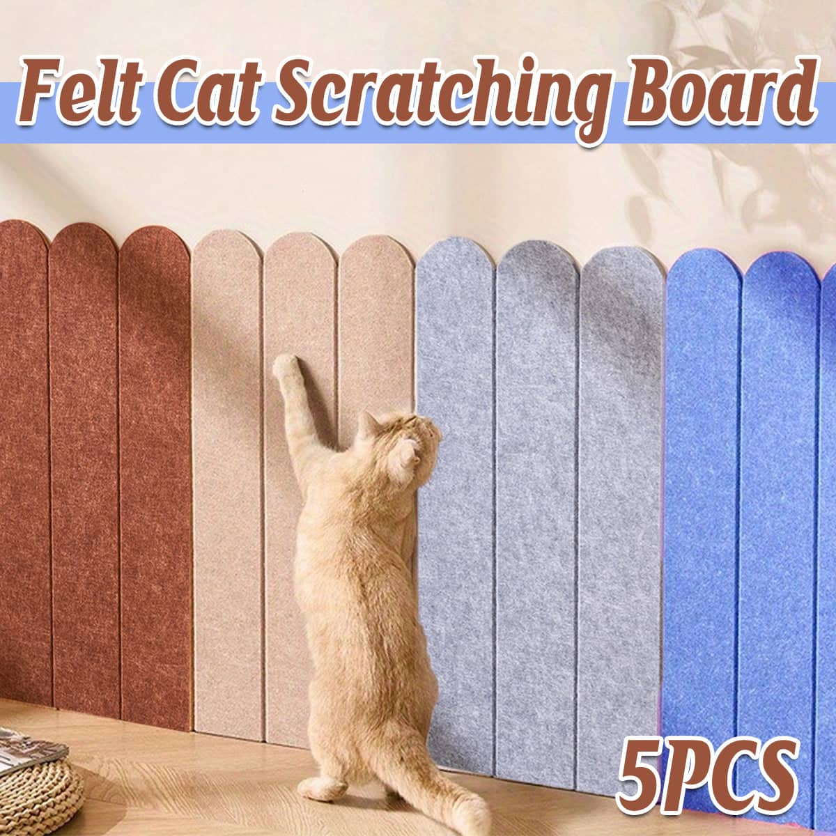 Wall Mounted Felt Cat Scratching Boards, 30 x 60cm - Light Grey, Pack of 5 - view 2