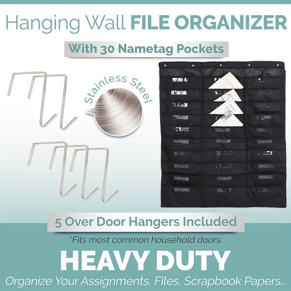 Wall Mounted File Organiser Hanging Bag with 30 Pockets Oxford Cloth - view 5
